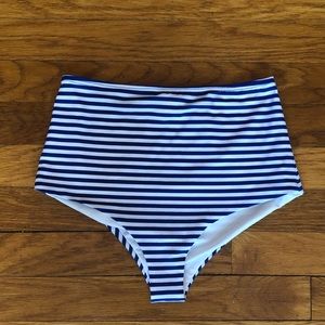 Zinke Blue and White Striped High Waisted Bikini Bottom - size s